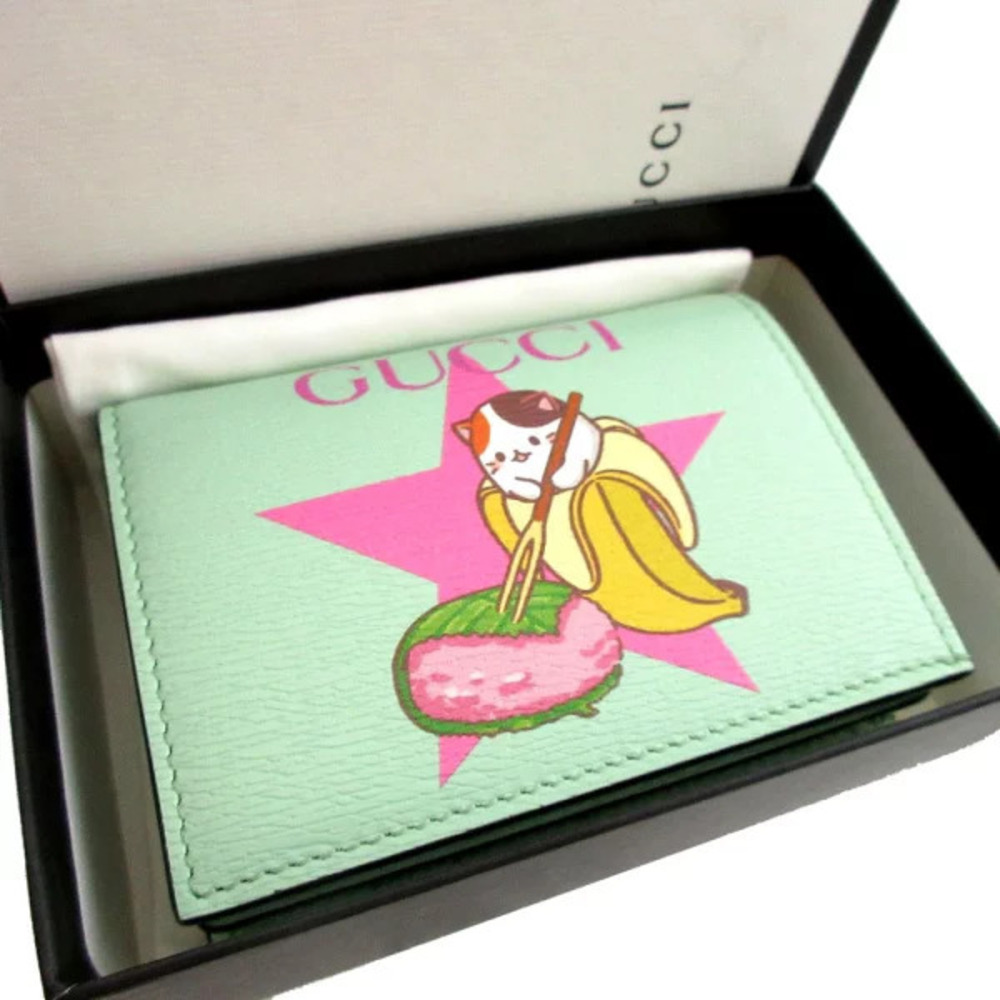 Gucci Bananya Leather Green Bi fold Wallet - Picture 2 of 6